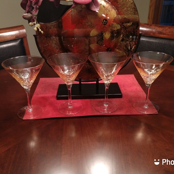 Pier 1 Other - Pier One Amber Luster Crackle Martini Glasses-Discontinuef